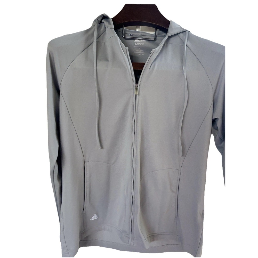 Adidas Golf Full Zip Pockets Grey Women's Sz Large Climalite Hoodie 3 Stripes